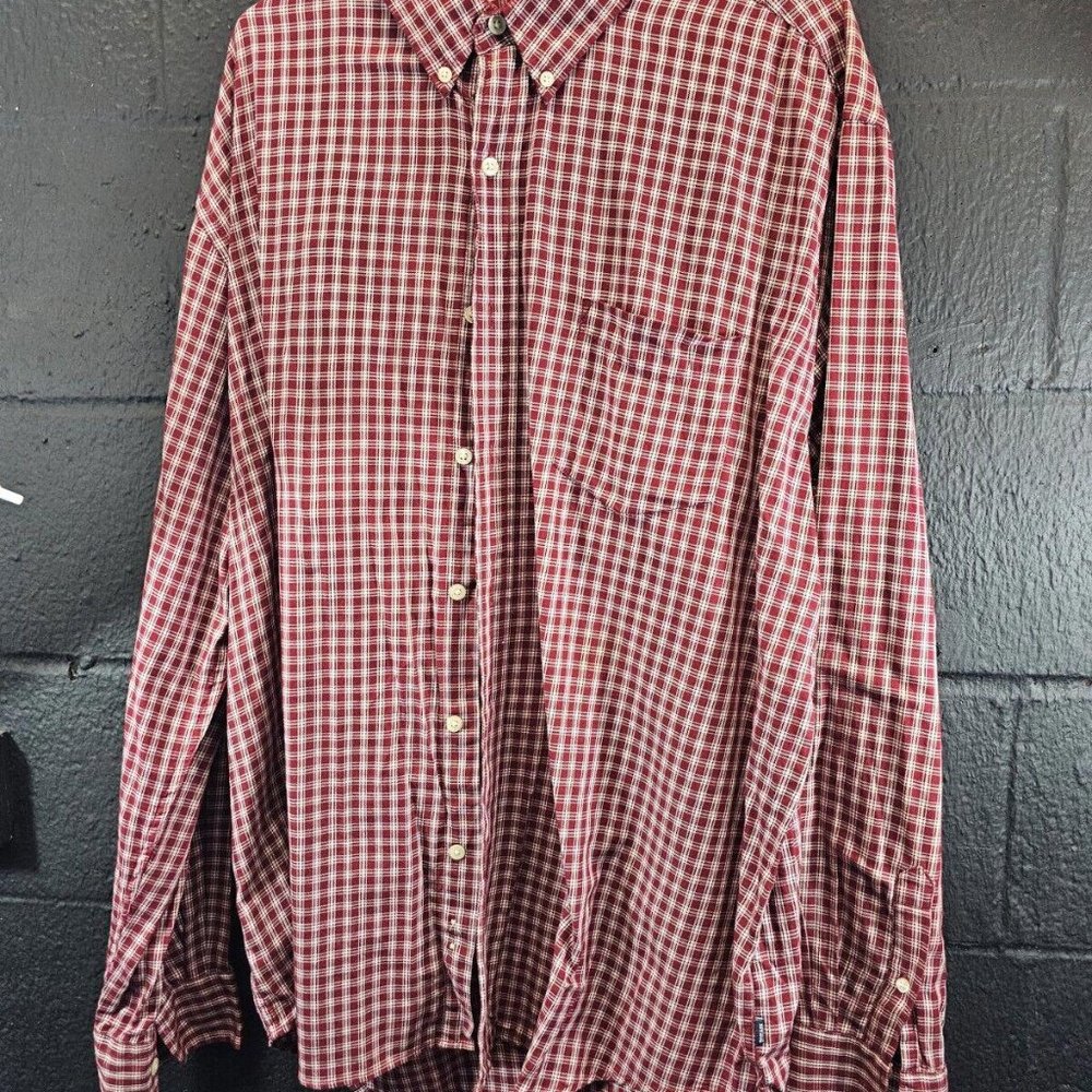 RALPH LAUREN CHAPS CASUAL SHIRT size XXL maroon navy blue white plaid Easy Care